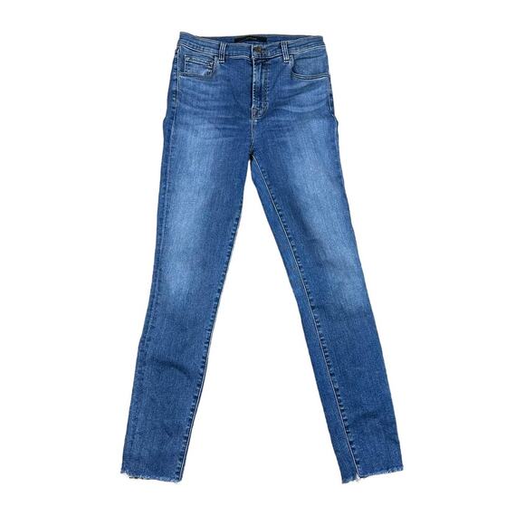 J BRAND Leenah Blue Medium Wash Skinny Denim Jeans Size 26 Frayed Raw Hems - Picture 1 of 7